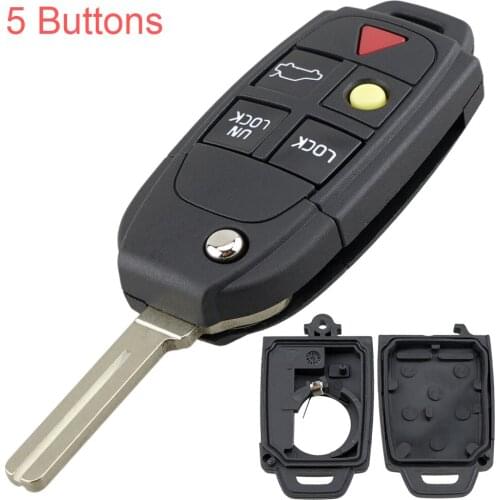 5 Buttons Flip Remote Car Key Case FOB Auto Key Shell Replacement Fits for VOLVO 2000-2009 S60 1999-2006 S80 V70 XC70 XC90