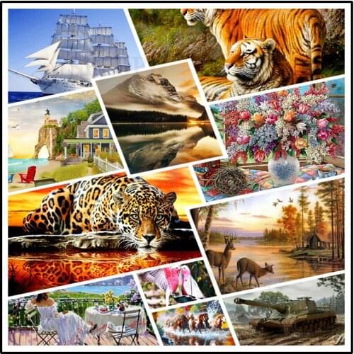 Diy Diamond Painting Fierce Big Tiger Agile Cheetah White High-End Galleon Beautiful Light Luxury Flower Vase Poster