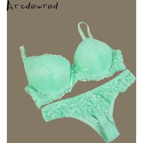 Artdewred brand Thong Bra Set Push Up French Embroidered Lace Womens Underwear Sets ABC Cup Bra And Panty Deep V Brassiere set