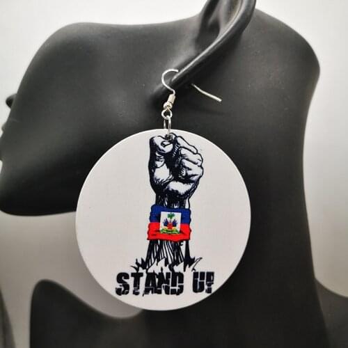 Free Shipping!Haiti Stand Up wooden earrings