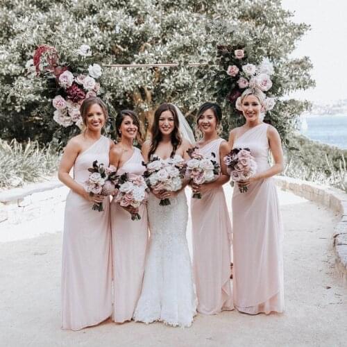 Dusty Pink Bridesmaid Dresses A-Line One Shoulder Backless Tulle Pleat Floor Length Formal Wedding Party Gowns Custom Made New
