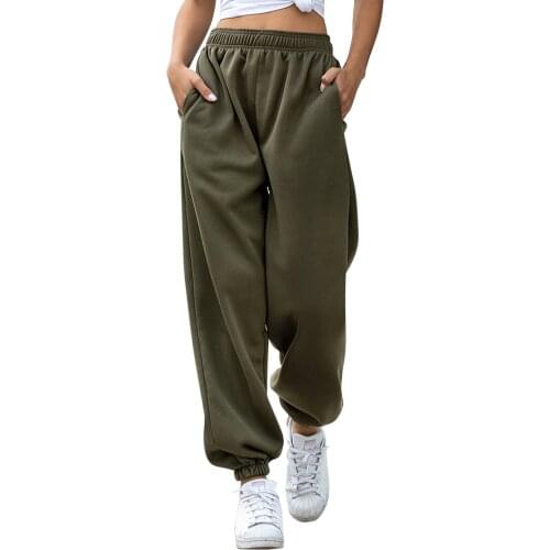 Fashion Women Solid Color Jogging Pants Elastic Waist Pocket Loose Thick Casual Sports Warm Female New Sweatpants Trousers 2020