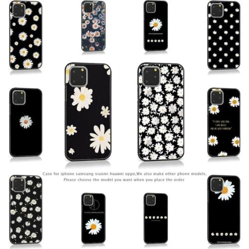 Black White Flower Daisy Design Phone Case for iPhone 7 8 11 12 Pro X XS Max XR Samsung A S 10 20 50 Plus pro Cover Funda Shell