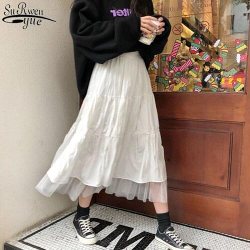 Long Skirts For Womens Skirts Harajuku Korean Style White Black Maxi Skirt For Teenagers High Waist Skirt School Skirts 12819