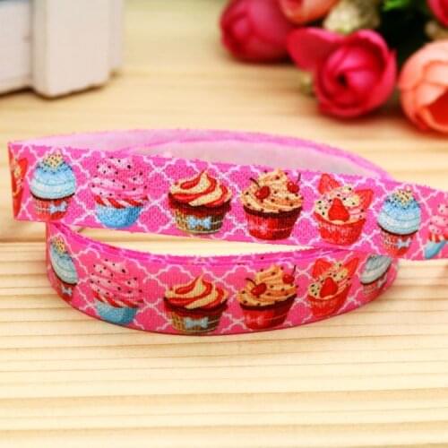DHK 5/8'' 5yards Fold Elastic FOE cupcake printed headband headwear hairband diy decoration OEM Wholesale E219
