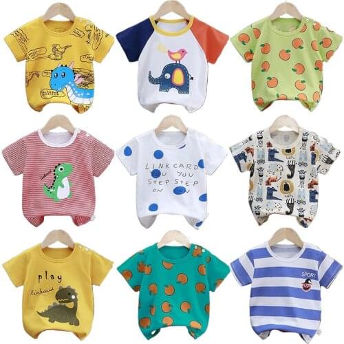 T Shirt Cartoon Animals Baby Kids Boys Girls Children Cotton Short Sleeves Summer Clothing Lion Monkey Print Tee Red Car Toddler