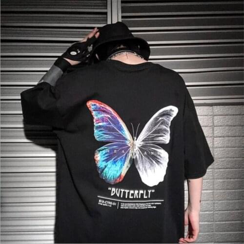 Dropshipping Hip Hop T-Shirt Oversize Harajuku Fashion Streetwear For Women Color Butterfly Tshirt Short Sleeve Cotton T-Shirt