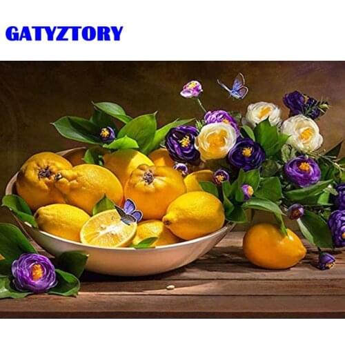 GATYZTORY Paint By Number Lemon HandPainted Painting Drawing On Canvas Art Gift DIY Pictures By Number Flower Kits Home Decort