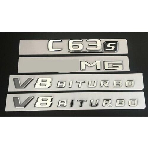 Chrome C63s for V8 BITURBO Trunk Fender Badges Emblems for W205