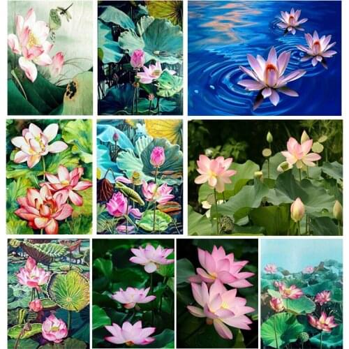 5D Diy Diamond Painting Water Fresh Lotus Diamond Cross Stitch Diamond Mosaic Flower Wall Art Picture for Home Decoration