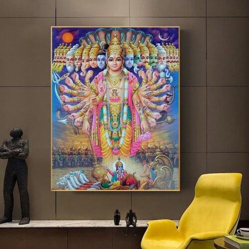 Classic Lord Krishna Hindu God Oil Painting Lotus Temple Shiva Canvas Painting Wall Art Religious Posters Prints Home Decor