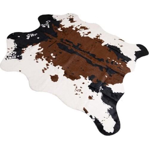 Brown Cowhide Rug for Living Rooom Faux Cowhide Rugs Cute Animal Printed Carpet for Home 140x160cm