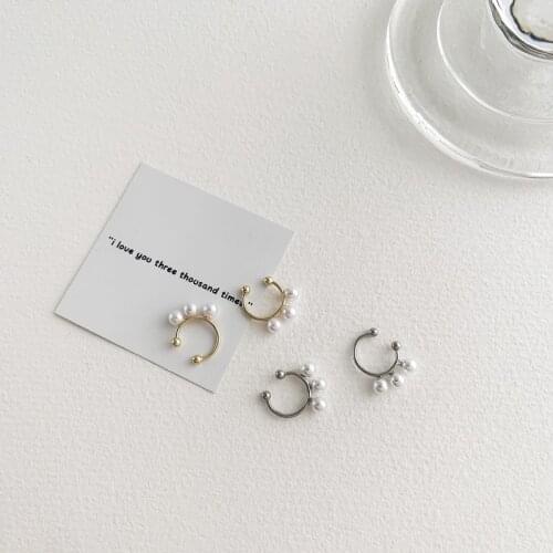 TIMEONLY Minimalist C Shape Metal Clip Earrings Simulation Pearls No Pierced Ears Earring Anniversary Gifts Jewellery for Women