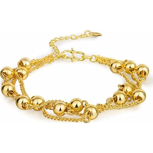 Fashion 3 layered stackable chain bracelets for women 14k gold color beads link jewelry bijoux accessories gifts femme