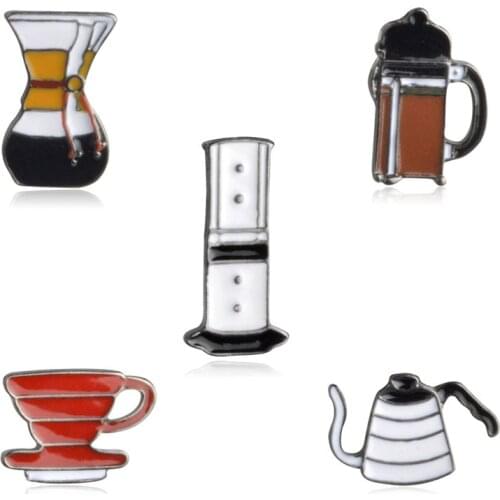 Fashion Cartoon Korean Coffee Set Kettle/Coffee Cup/Glass Kawaii Shape Brooch Pins Creative Clothing Collar Pins Badge Brooches