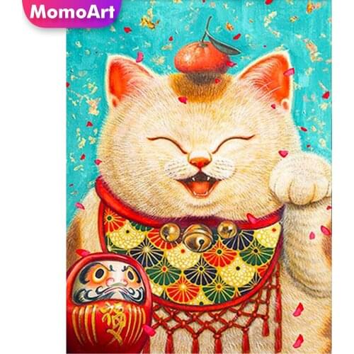 MomoArt DIY Diamond Embroidery Lucky Cat Cross Stitch Sale Diamond Painting Animal Picture Mosaic Full Drill Square Wall Decor
