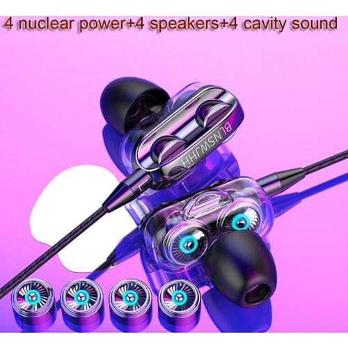Heavy Bass 3.5mm In Ear Earphones Wired Headset Game For Computer iPhone Samsung Xiaomi 4 Dual Drive Stereo Sport Earbuds