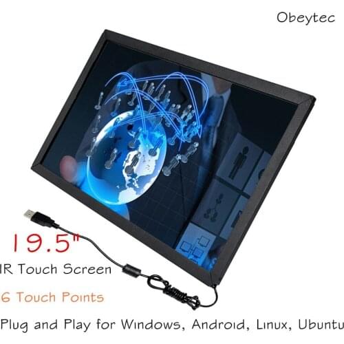 Obeytec 19.5" IR Touch Screen Overlay Kit, 16:9, 6 Touch Points, with 3 mm Anti-vandal Glass, Super Thin, Narrow Boarder