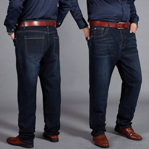 2021 Autumn MenS Thick Plus Size Jeans Classic Style Business Casual Loose Straight-Leg Denim Trousers Male Stretch Brand Pants