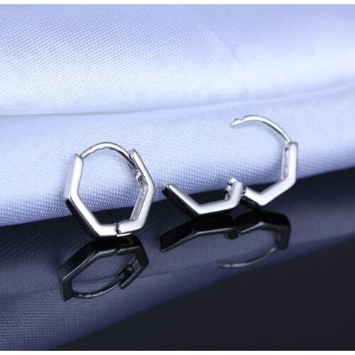 Simple Style Silver Plated Buckle Earrings For Women Punk Trendy Hexagonal Earrings Ear Studs Jewelry Accessrioes