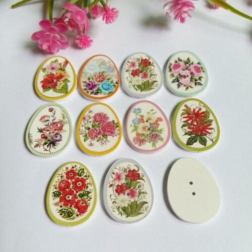 100Pcs Egg Print Flower Bulk Mixed Wood Button for Craft Accessories Decor Buttons Handmade Scrapbooking 24*31mm