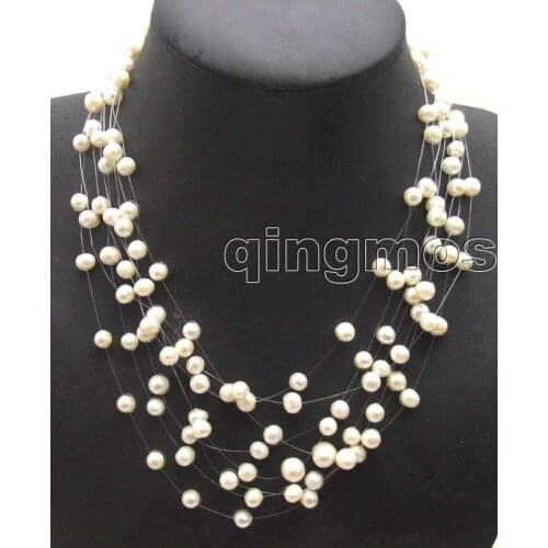 SALE Great 6-7mm White Round natural Freshwater Starriness 8 strands Pearl 18-20" Necklace-nec5060 Wholesale/retail Free ship