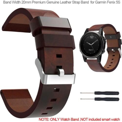 20mm Premium Genuine Leather Strap Band Bracelet with Classic Secure Buckle for Garmin Fenix 5S/Fenix 5S Plus(NOT Quick Fit)