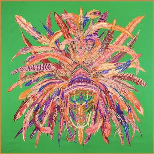 Luxury Brand Feather Design Winter Square Scarf 130cm Twill Silk Scarf Women Kerchief Scarves For Ladies Fashion Shawl Echarpe