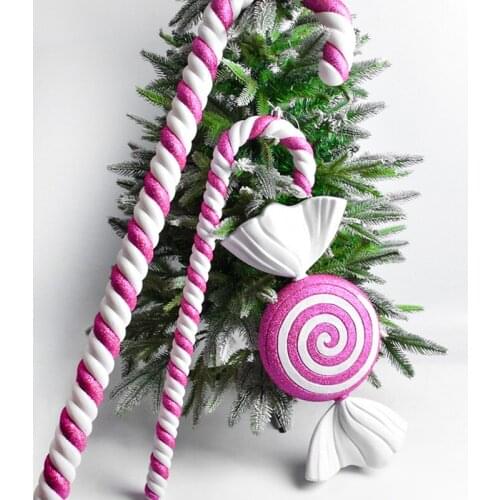 Christmas decorations scene layout jewelry hanging accessories hard plastic powder white 55/60/90CM cane candy