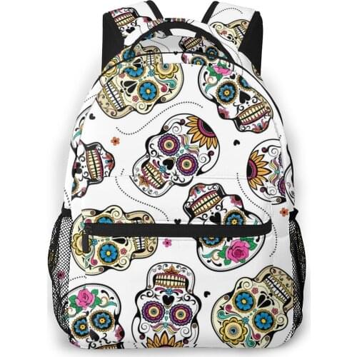 Fashion Backpack Women Men Unisex Students Backpacks Beautiful Sugar Skulls Pattern Travel bag Bookbag