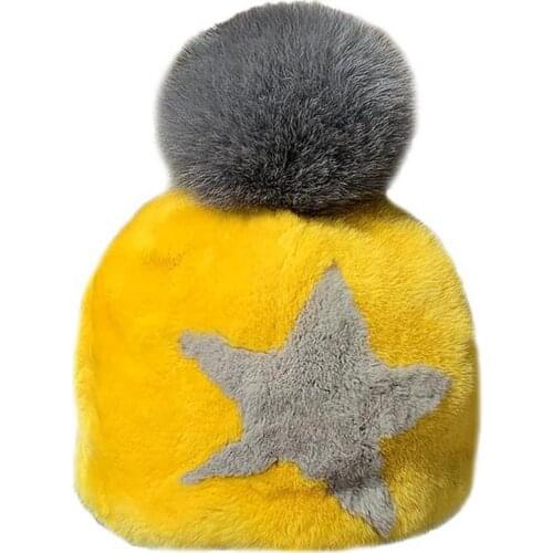 Hat Female Winter Rex Rabbit Fur Fashion Warm Trend Real Hair Cartoon Sweet Cute Fur Straw Hat