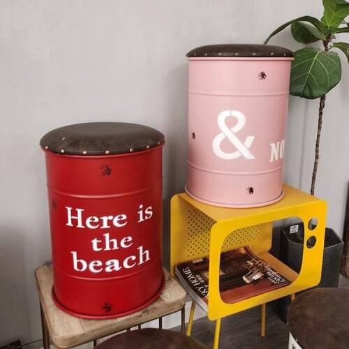 Antique Industrial Retro Iron Bench Storage Bar Chair Coffee Shop Iron Barrel Oil Tank Receive Bench Creative Bar Storage Stool