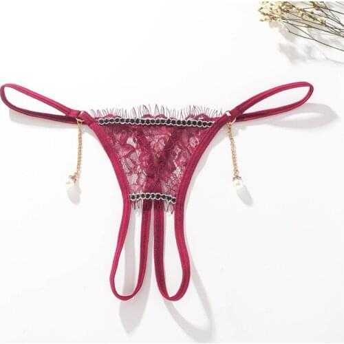 M L XL Lace Sexy Panties With A Hole See Through Female Erotic Panties Low-waist Transparent G-string Plus Size Thongs For Sex