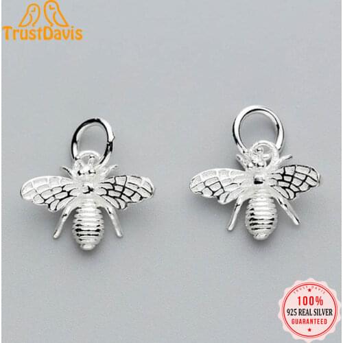 TrustDavis Real 925 Sterling Silver Fashion Sweet 3D Busy Bees Charm Pendant Handmade DIY Accessories Jewelry Wholesale DZ117