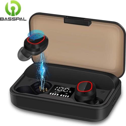 BassPal TWS Wireless Bluetooth 5.1 Earphone with 3100mAh Charging Case IPX7 Waterproof Touch Control Noise Canceling for Sport