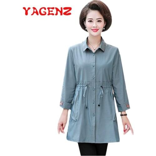 YAGENZ Spring Autumn Trench Coat For Women Outerwear Single-breasted Slim Belt Coats Plus size Thin Windbreaker Coat Female 735