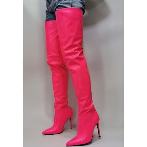 New Fashion Pink High Over the Knee Boots for Women Shoes Pointed Toe Super Thin High Heels Long Boots Stiletto Bottine Femme