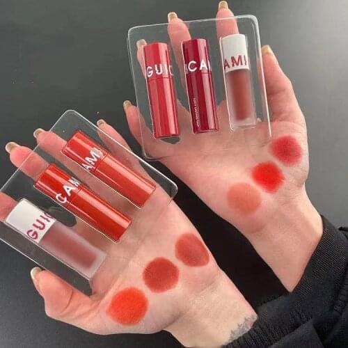 3PCS/SET Matte Liquid Velvet Lip Gloss Long Lasting Matte Lipstick Nude Lip gloss Waterproof Red Lip Tint Cosmetic Lip Stick