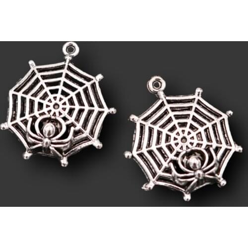 31*27mm Spider Web Pendant, Black Widow Spider Charms, DIY Handmade Jewelry Charm, Silver Plated A2007 8pcs