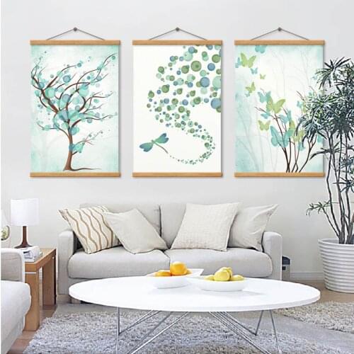 Watercolor Canvas Painting Green Blue Tree Butterfly Dragonfly Bubble Home Decor Poster For Living Room Bedroom Print Picture