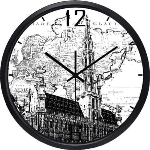 Belgium Brussels Plaza Hotel Lobby Wall Clock World Map Large Decorative Wall Clock Modern Design Fashion Silent