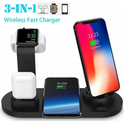 PYMH Wireless Charger Stand 3 in1 Qi Wireless Fast Charging Holder Station For Apple Watch Airpods iPhone Mobile Phone Headset