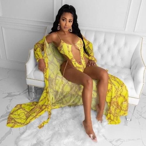 Bodysuit Print Totem One Piece Swimsuit Monokini Women Bandage Swimwear Bikini Waist Chains Push Up Bathing Suit Maillot De Bain