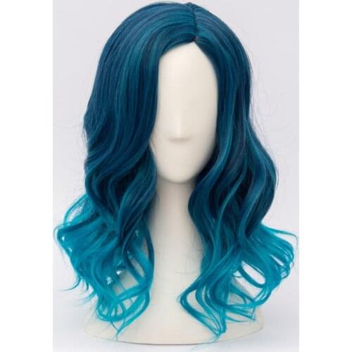 CosplayMix18" Medium Mixed Blue Wavy Party Women Fashion Anime Cosplay Synthetic Wig+Wig Cap Heat Resistant