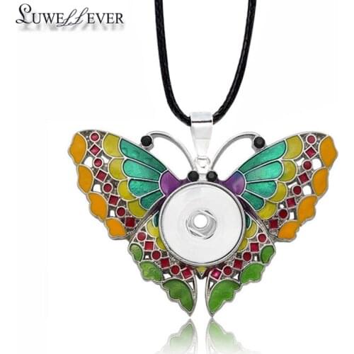 Fashion Hot Sale Interchangeable Butterfly Crystal Ginger Necklace 147 Fit 18mm Snap Button Pendant Charm Jewelry For Women Gift