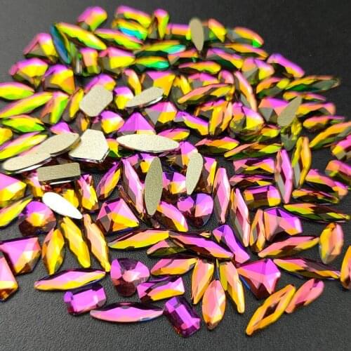 Hot Sale Flame Purple Nail art Rhinestone Flatback Mix Shaopes Strass Gem 100pcs Crystal Nail art Stones For DIY Nails art Decor