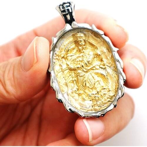 316L Stainless Steel Guan Yu Protect Egg Shape Pendant