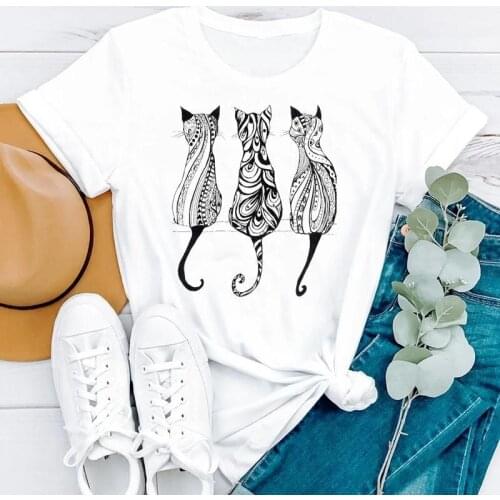 Summer Cat Casual Ladies Cute Camisetas Cartoon Short Sleeve Women Fashion Clothes Print Tshirt Female Tee Top Graphic T-shirt