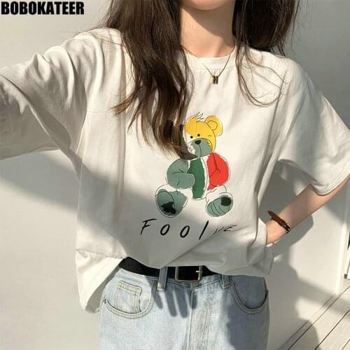 Summer White Short Sleeve T shirt Women Kawaii Clothes Loose Printed Oversize T-Shirt Woman Tops Graphic Tee Korean Fashion 2021