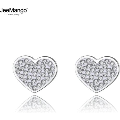 JeeMango Trendy Stainless Steel Black/White Rhinestone Bohemia Earrings Jewelry CZ Crystal Heart Earrings For Women Girl JE20036